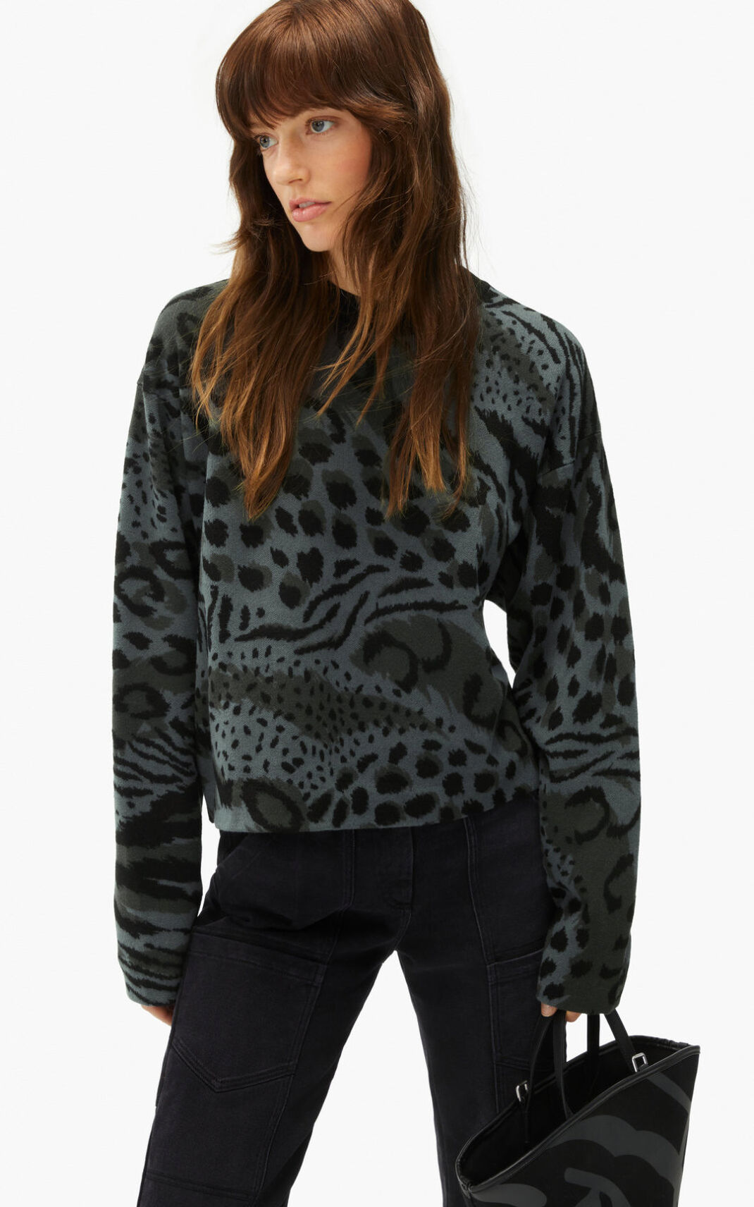 Kenzo Archive Leopard merino wool Kazak Bayan Gri | 8061-YROMN